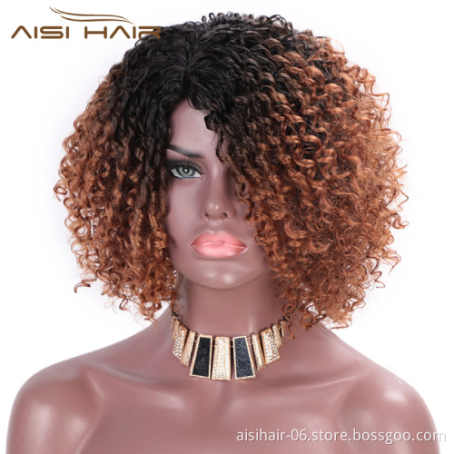 Aisi Hair Afro Kinky Curly Short Wigs Heat Resistant Synthetic Fiber Wigs Deep Curly Wigs for African Americans